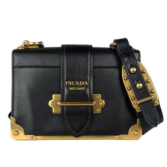 Prada Handbags - Prada Cahier Medium Black Leather Cross Body Bag